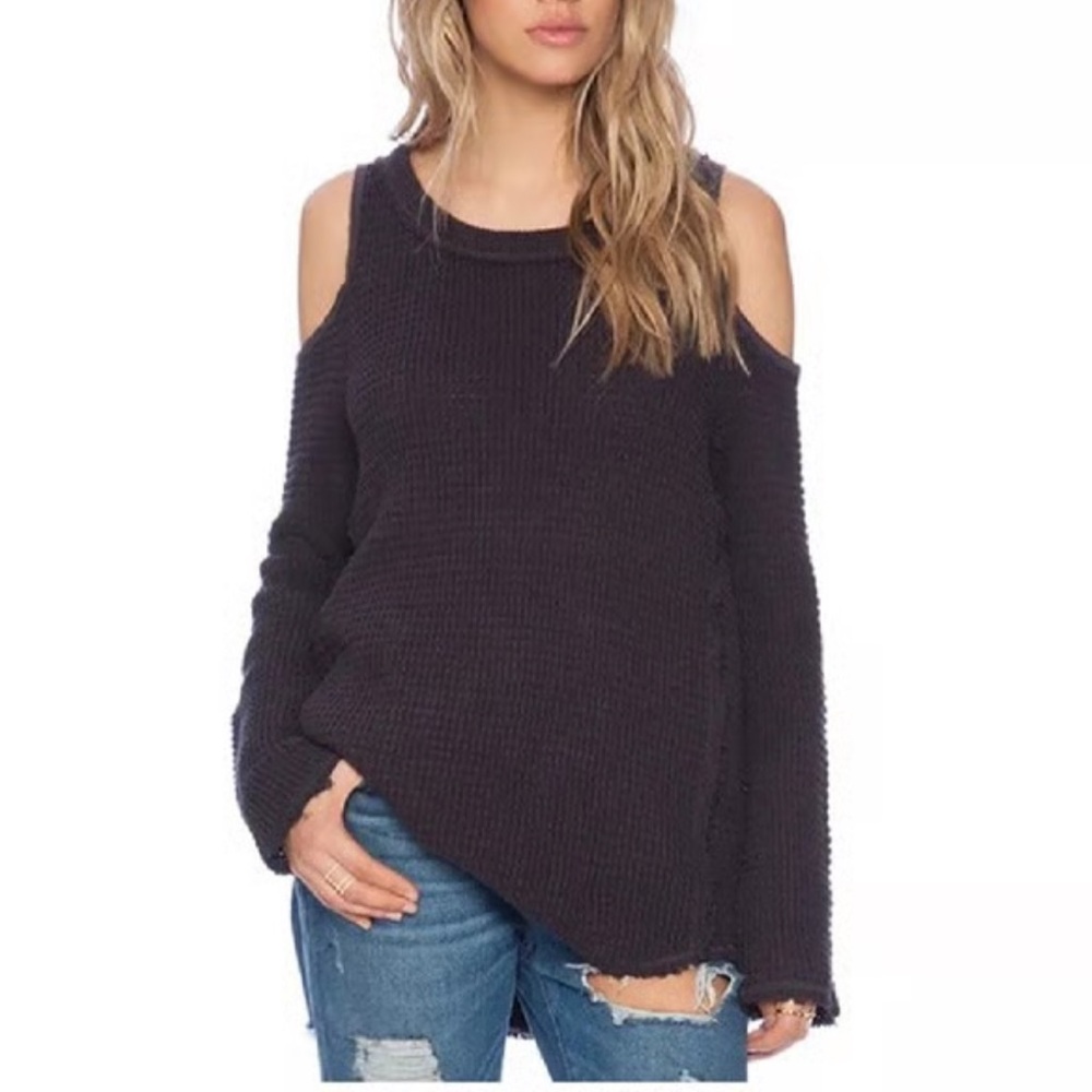 Free People Cold Shoulder Waffle Knit Sweater